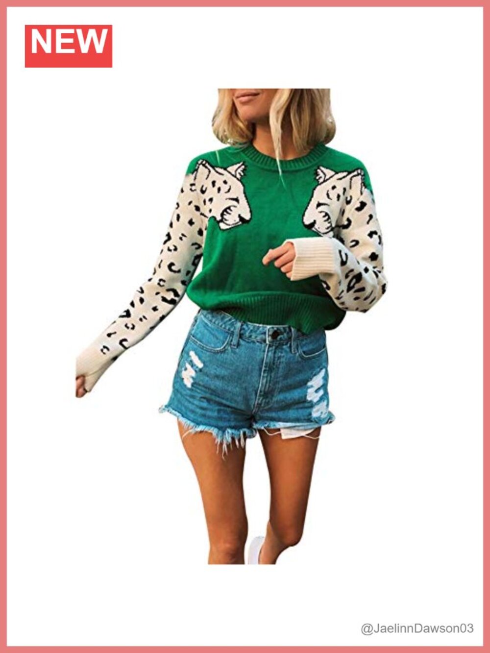 Women's Leopard Knitted Pullover Sweater Long Sleeve